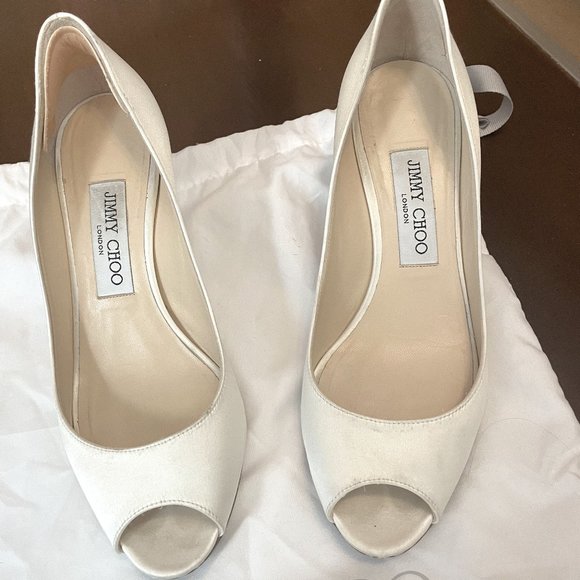 Jimmy Choo Ivory Satin Shoes- 1 inch - Picture 1 of 4